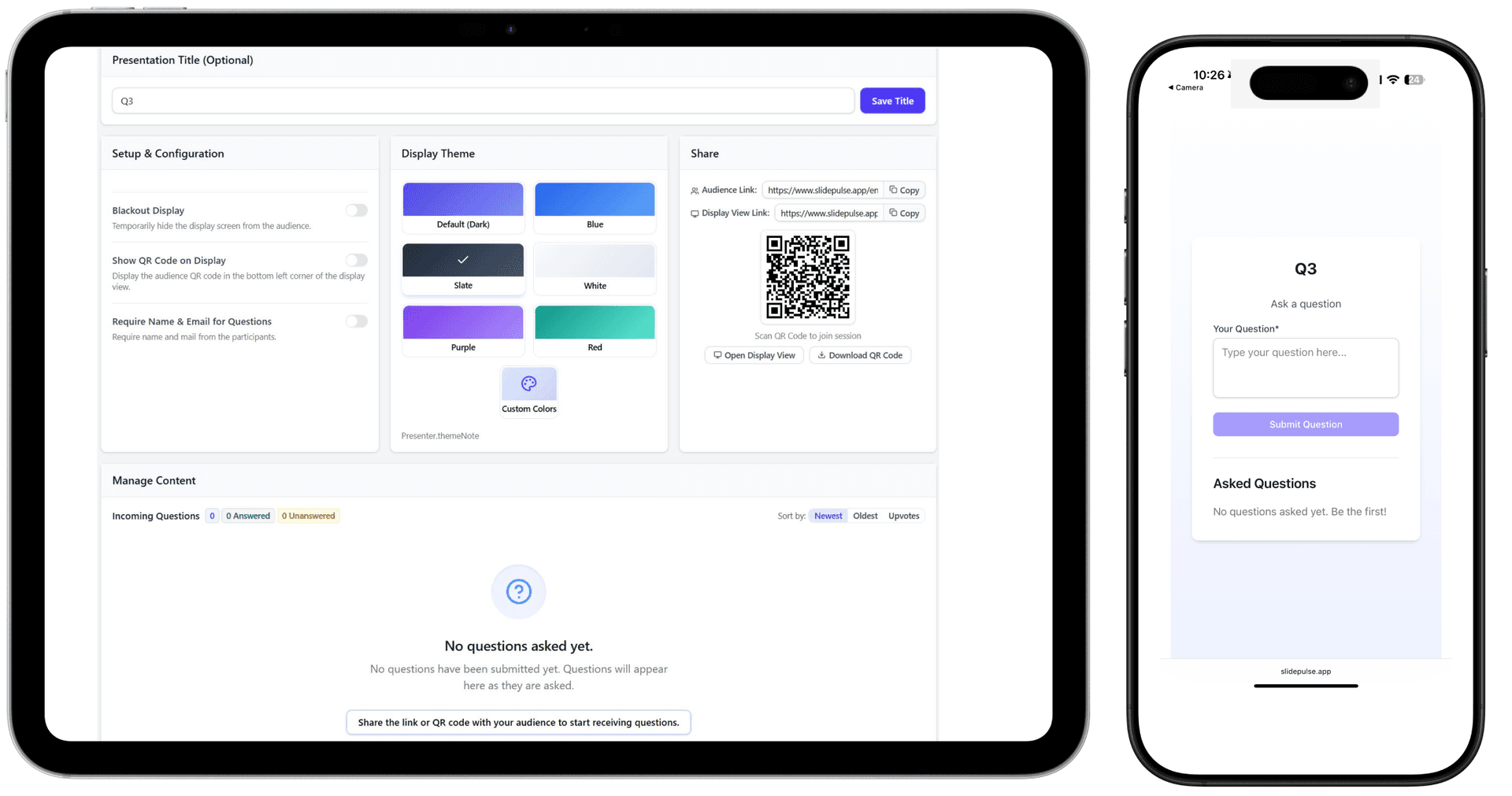 SlidePulse application showing presenter and audience views